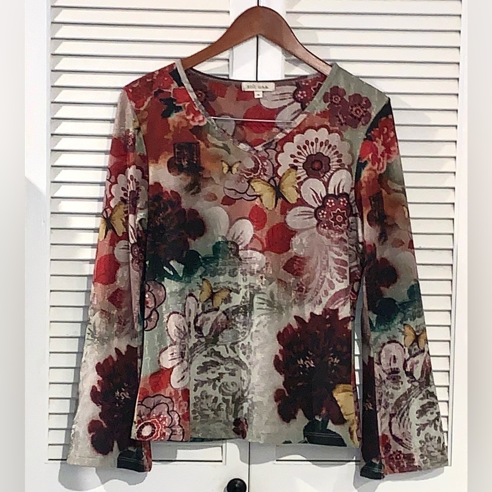 Vintage Floral Long Bell Sleeve Blouse Made in USA - Picture 1 of 5